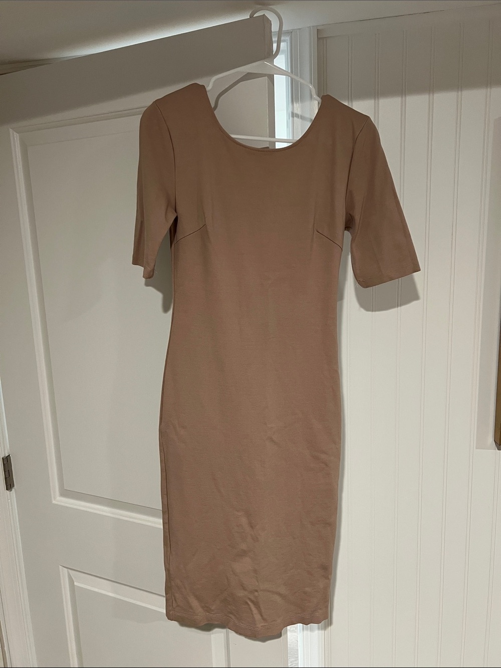 Classic Scoop-Neck Midi Dress in Taupe
